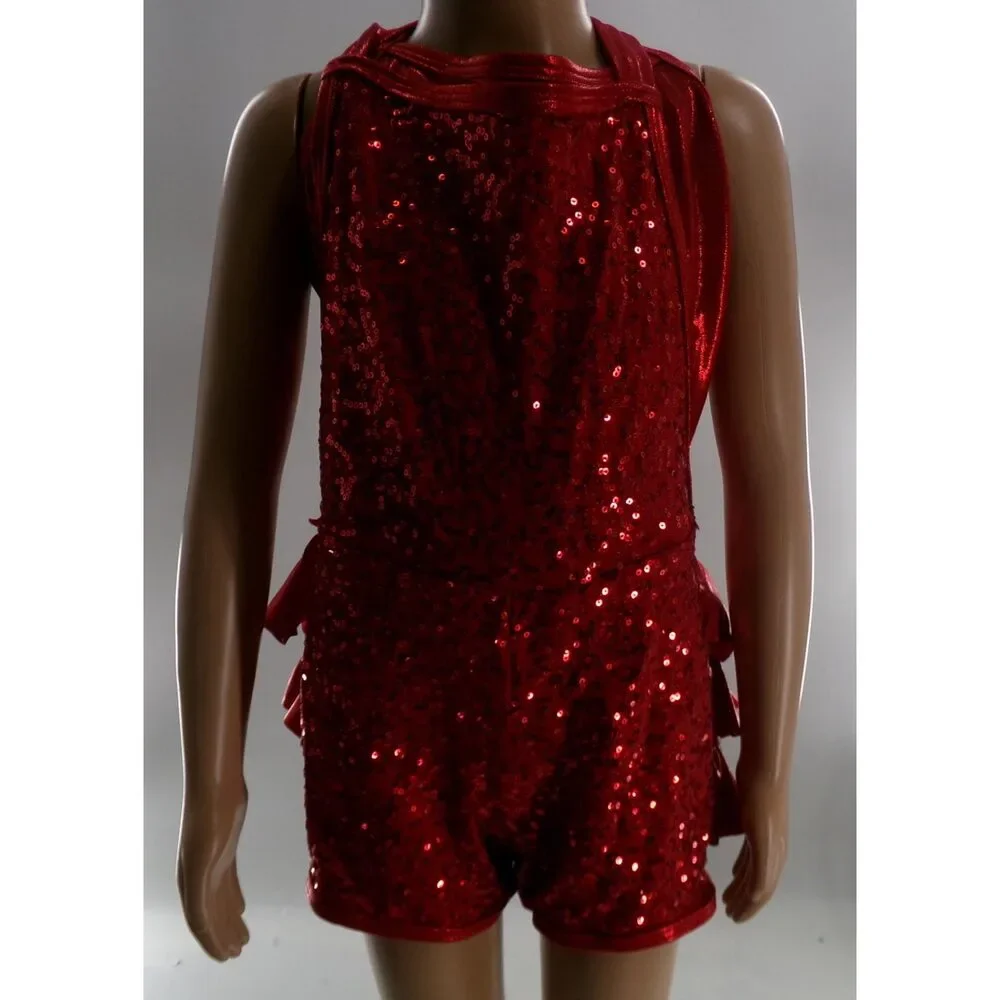 Pre-Owned Dance Costume Large Child Red Curtain Call E2102 Jazz Tap Clogging Hi